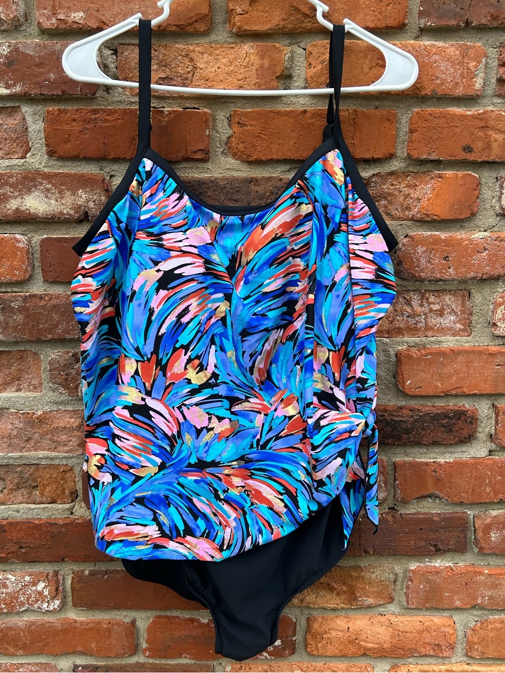 Maxine of Hollywood Vibrant Blue Tropical Print One-Piece Swimsuit 18W